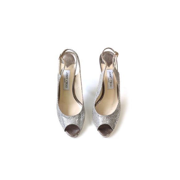 JIMMY CHOO 40 'Nova' Champagne Slingback 100mm Heels Womens Size 9 - Picture 4 of 10